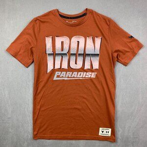 Under Armour Project Rock Mens Shirt Small Orange Crewneck Iron Paradise Gym